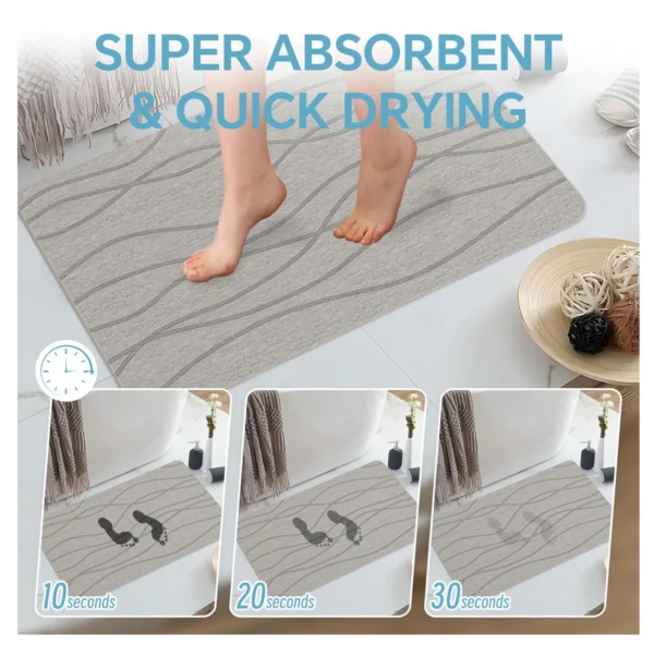 Tapete de piedra diatomeas súper absorbente y secado rápido con huellas de agua.
