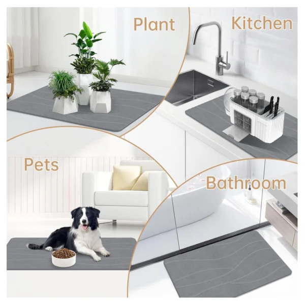 Tapete de piedra diatomeas absorbente para cocina, baño, plantas y mascotas.