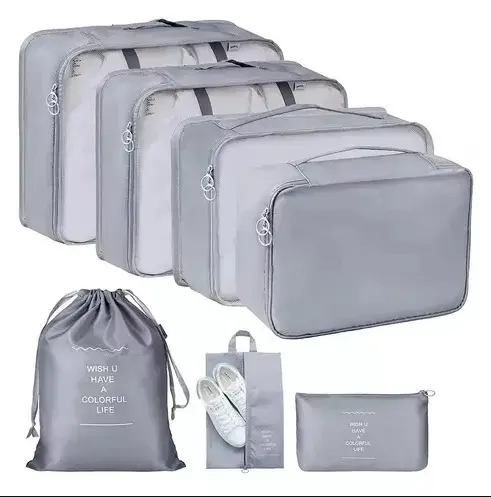 Set de 14 bolsas organizadoras para viaje, estuches de equipaje, calzado y neceser, gris.