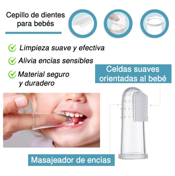 Cepillo de dientes para bebés con cerdas suaves para limpieza y masaje de encías.