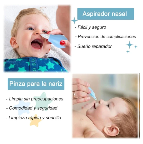 Kit Aseo Para Bebe: aspirador nasal y pinza, fácil y seguro para tu bebé.
