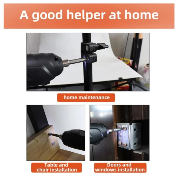 Destornillador atornillador 47pz en uso: instalación de hogar, mesa, silla, puertas y ventanas.