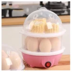 Hervidor eléctrico rosa 14 huevos y maíz, vaporizador multifunción para cocina.