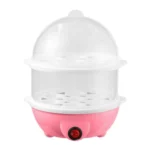 Hervidor de 14 huevos eléctrico multifunción rosado con dos niveles y tapa transparente.
