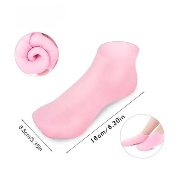Medias spa hidratantes de silicona, protector de talón rosa con medidas 16cm x 8.5cm.