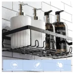 Esquinero de baño 5 piezas adhesivo con dispensadores y detalles de agua.