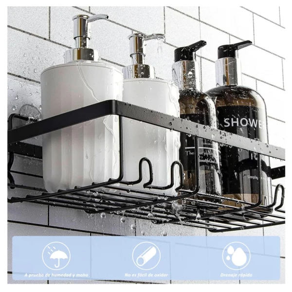 Esquinero de baño 5 piezas adhesivo con dispensadores y detalles de agua.
