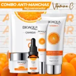Combo Vitamina C Bioaqua x5: crema, serum y limpiador facial con extracto de naranja.