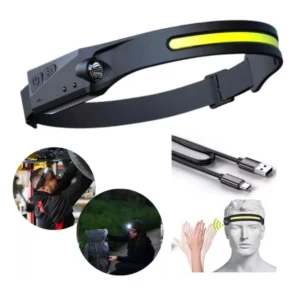 Linterna frontal con sensor de movimiento, ideal para mecánicos y actividades nocturnas.