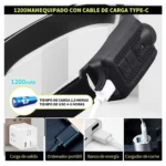 Linterna frontal con sensor de movimiento, recargable 1200 mAh, cable tipo C, 2.5h carga, 4-6h uso.