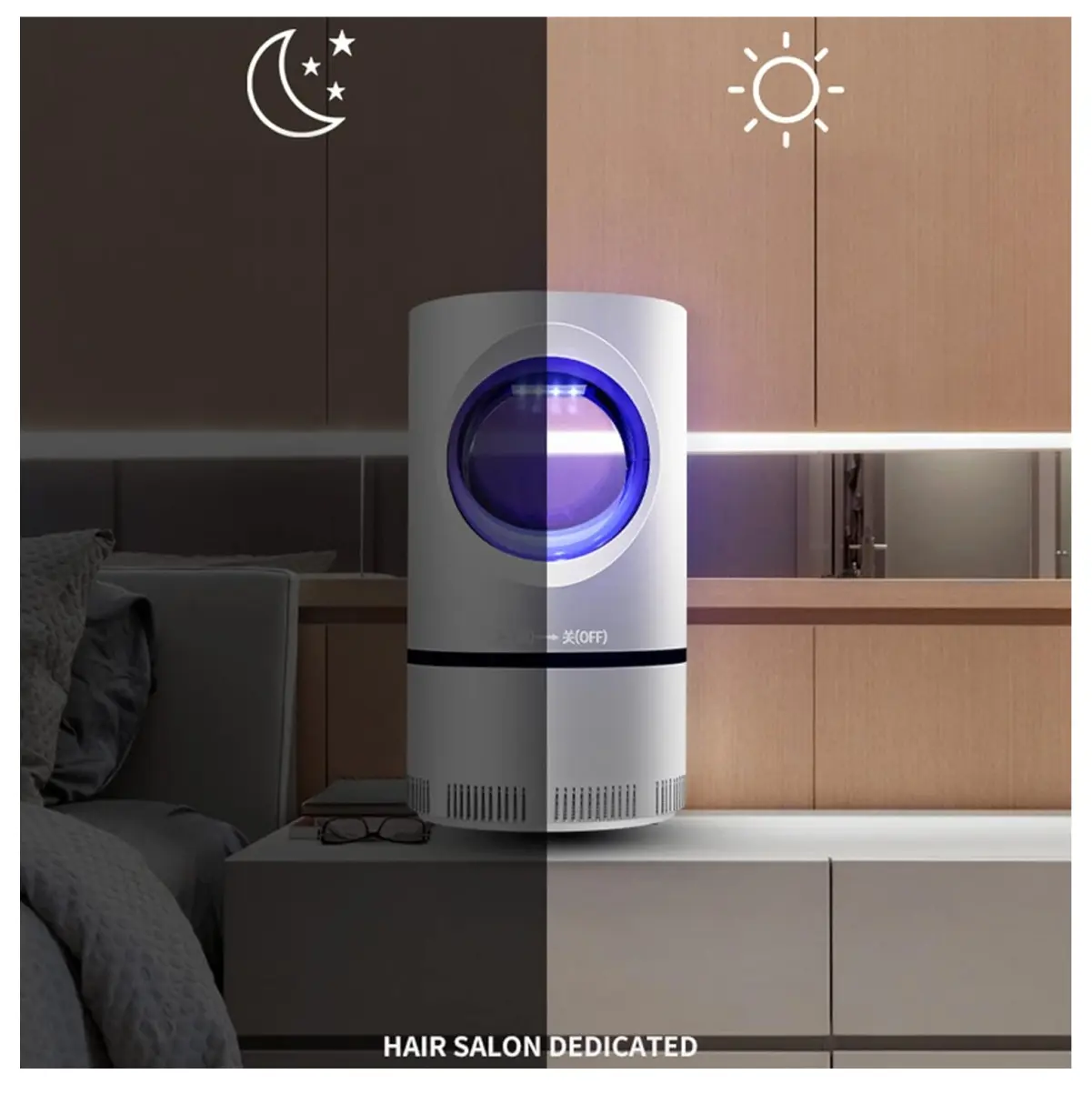 Lámpara mata mosquitos luz UV para hogar, ciclo día/noche, 360°.