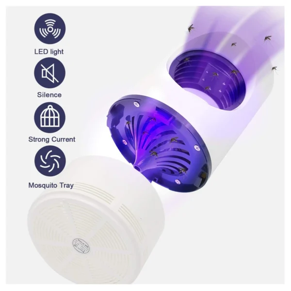 Lámpara mata mosquitos con luz UV, atrapa zancudos, silenciosa y con fuerte corriente.
