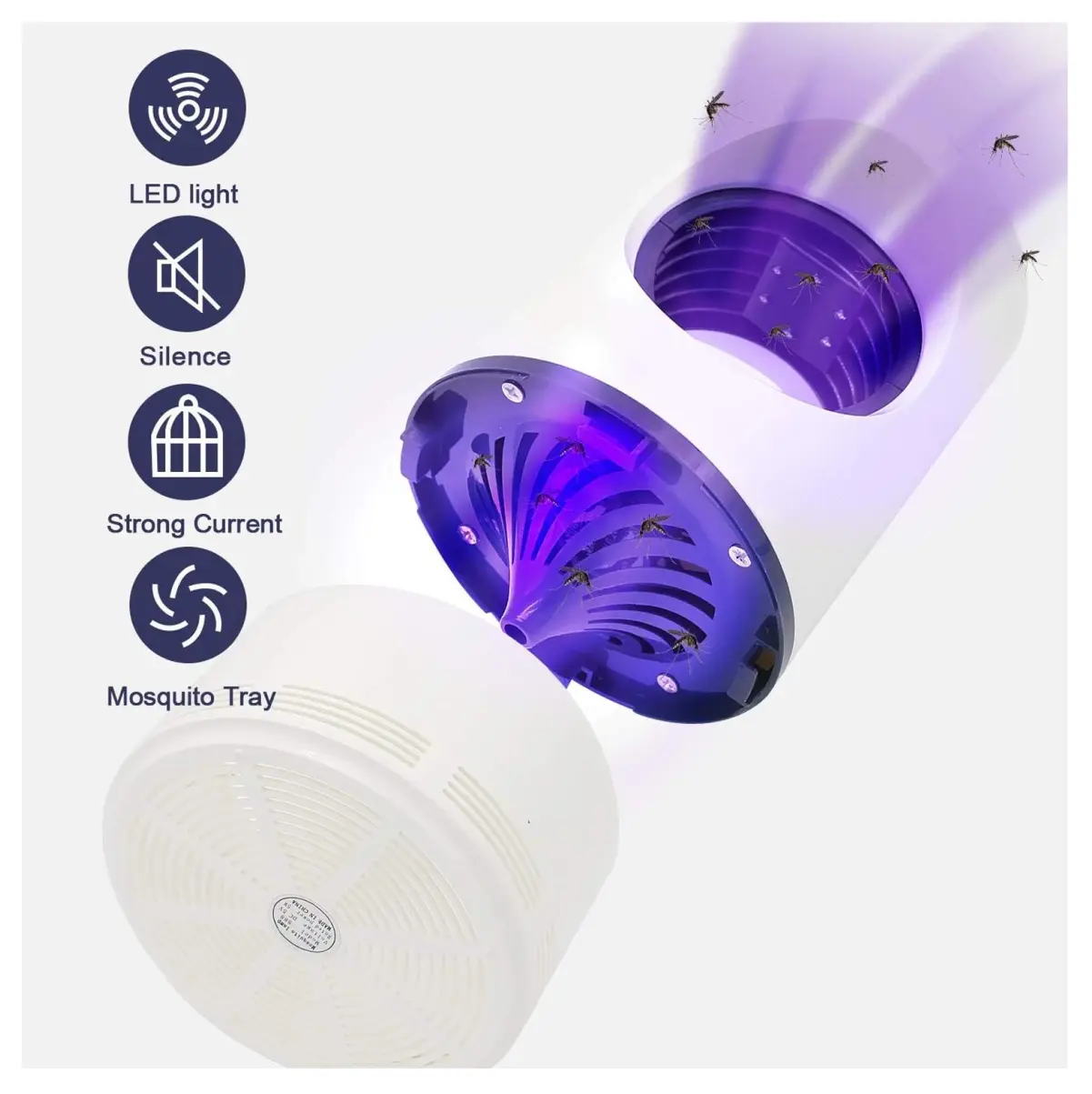 Lámpara mata mosquitos con luz UV, atrapa zancudos, silenciosa y con fuerte corriente.