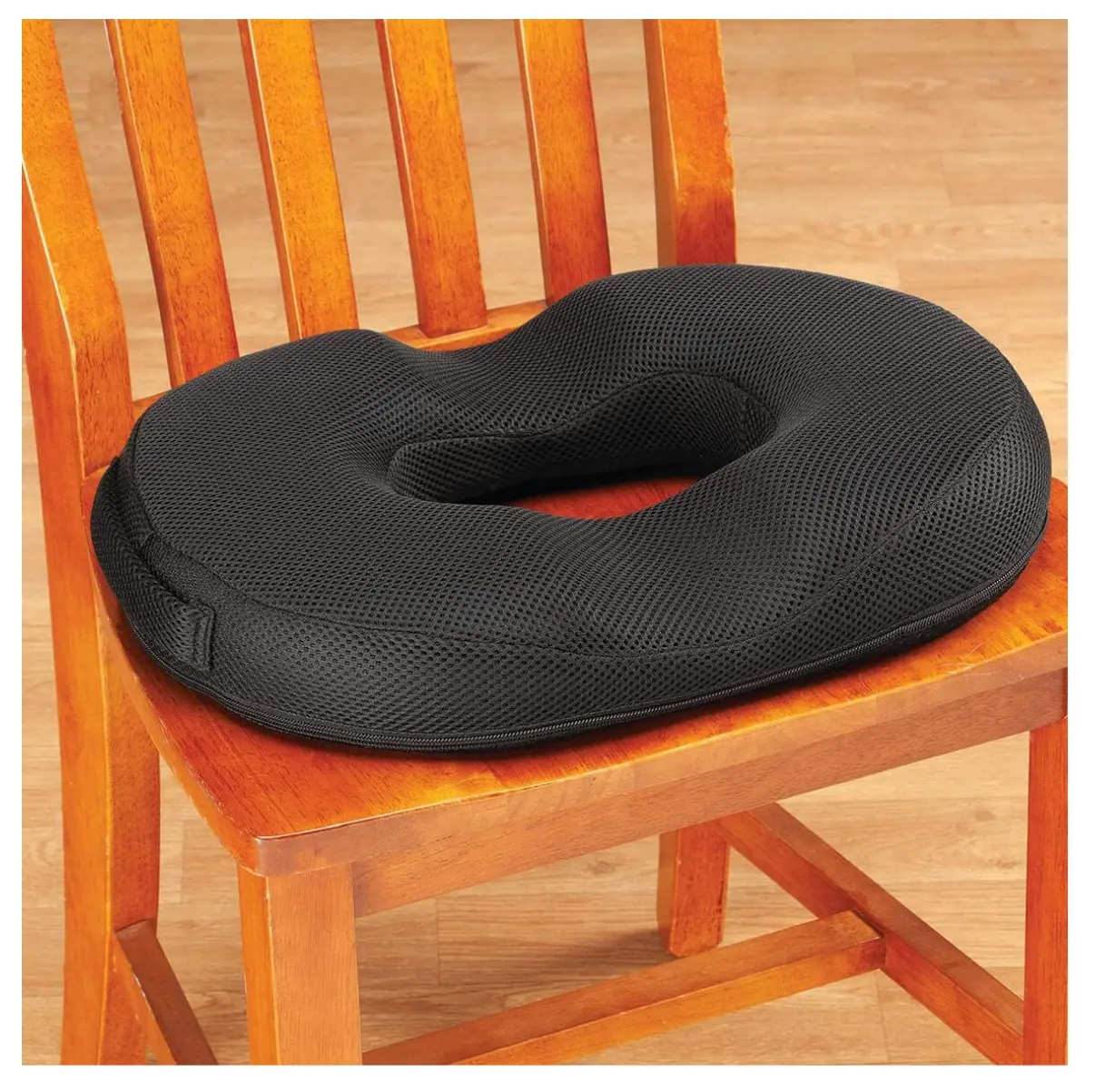 Cojín de coxíscarro de dona en espuma viscoelástica con gel negro para silla.