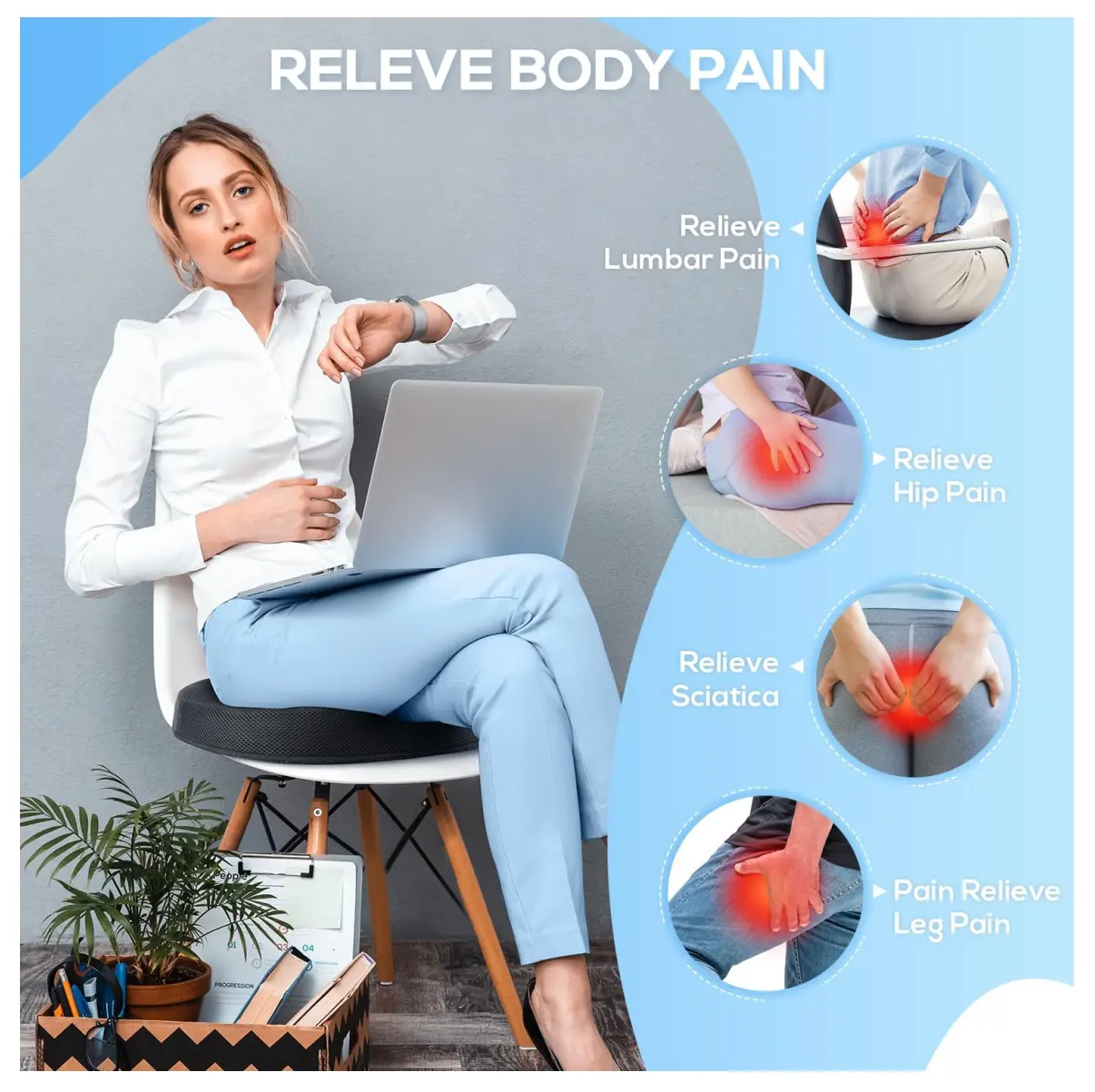 Cojín Coxis Espuma Viscoelástica Gel Dona: alivia dolor lumbar, cadera, ciática y piernas.