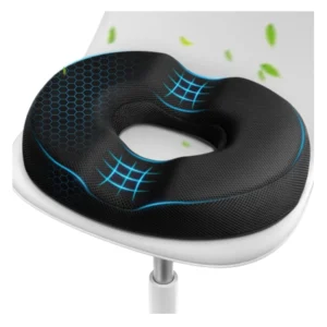 Cojín de dona para coxis de espuma viscoelástica con gel, transpirable y ergonómico.