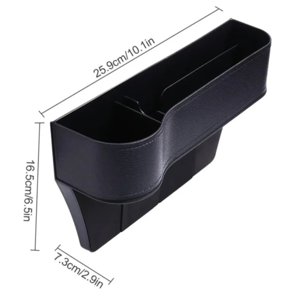 Organizador de carro negro para asiento con portavasos y compartimentos, 25.9cm.