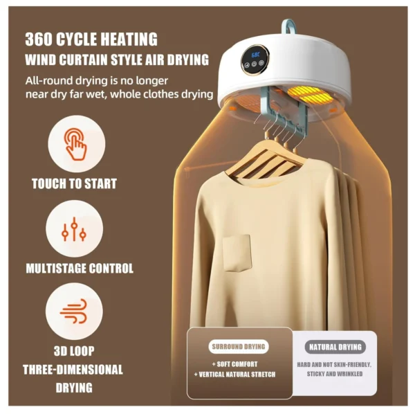 Secadora portátil con calefacción y circulación de aire, seca ropa de forma uniforme.