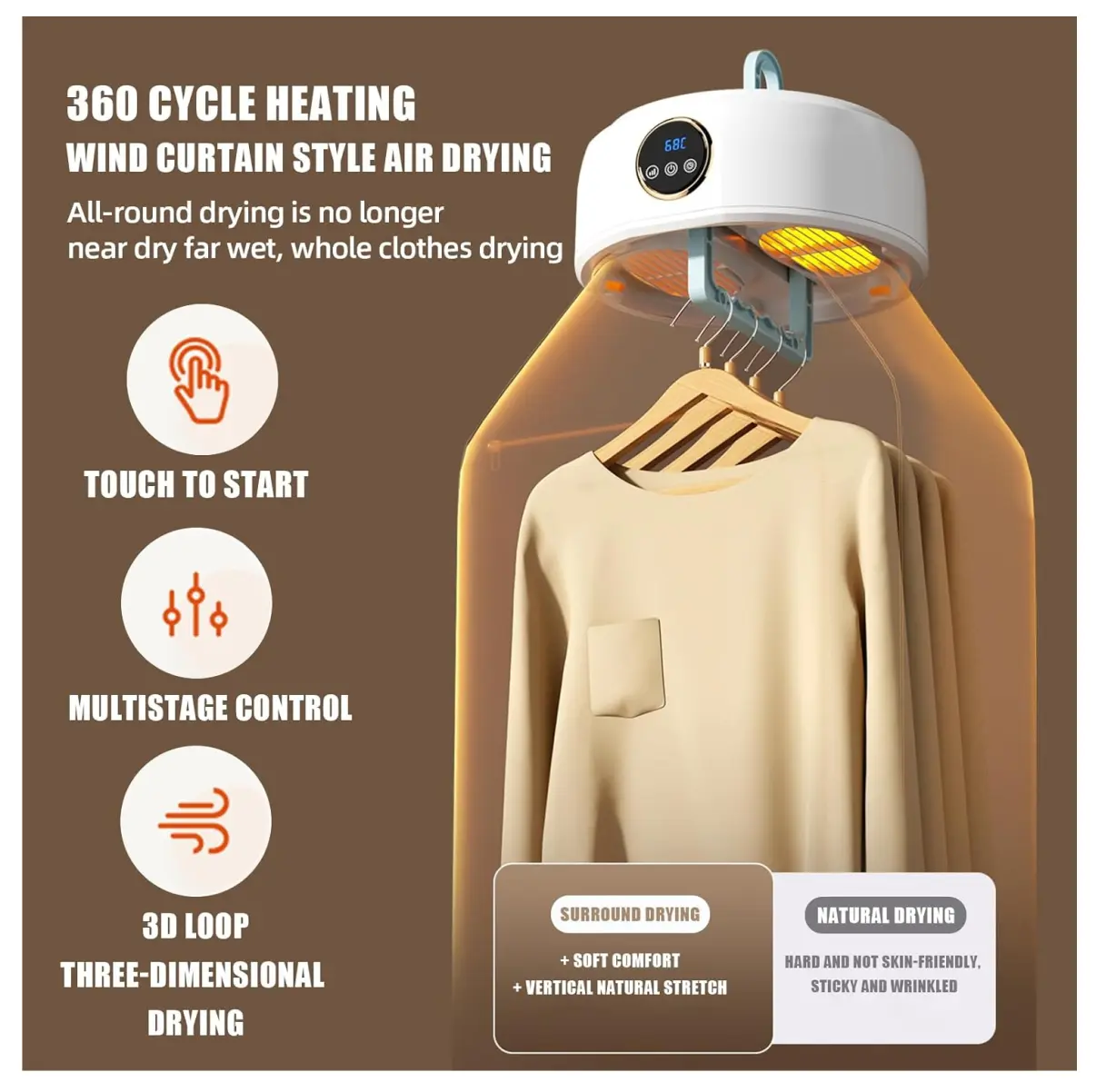 Secadora portátil con calefacción y circulación de aire, seca ropa de forma uniforme.