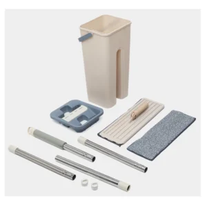 Trapero mopa plano con balde y accesorios, ideal para limpieza de suelos, diseño moderno.