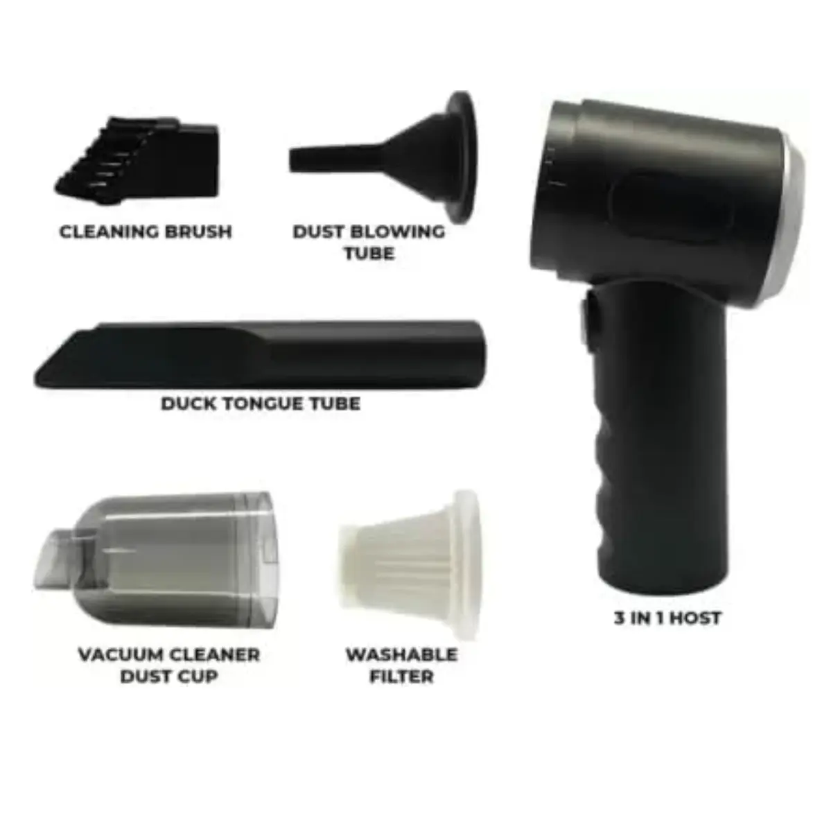 Mini aspiradora de mano portátil 3 en 1 con cepillo limpiador, tubo soplador y filtro lavable.