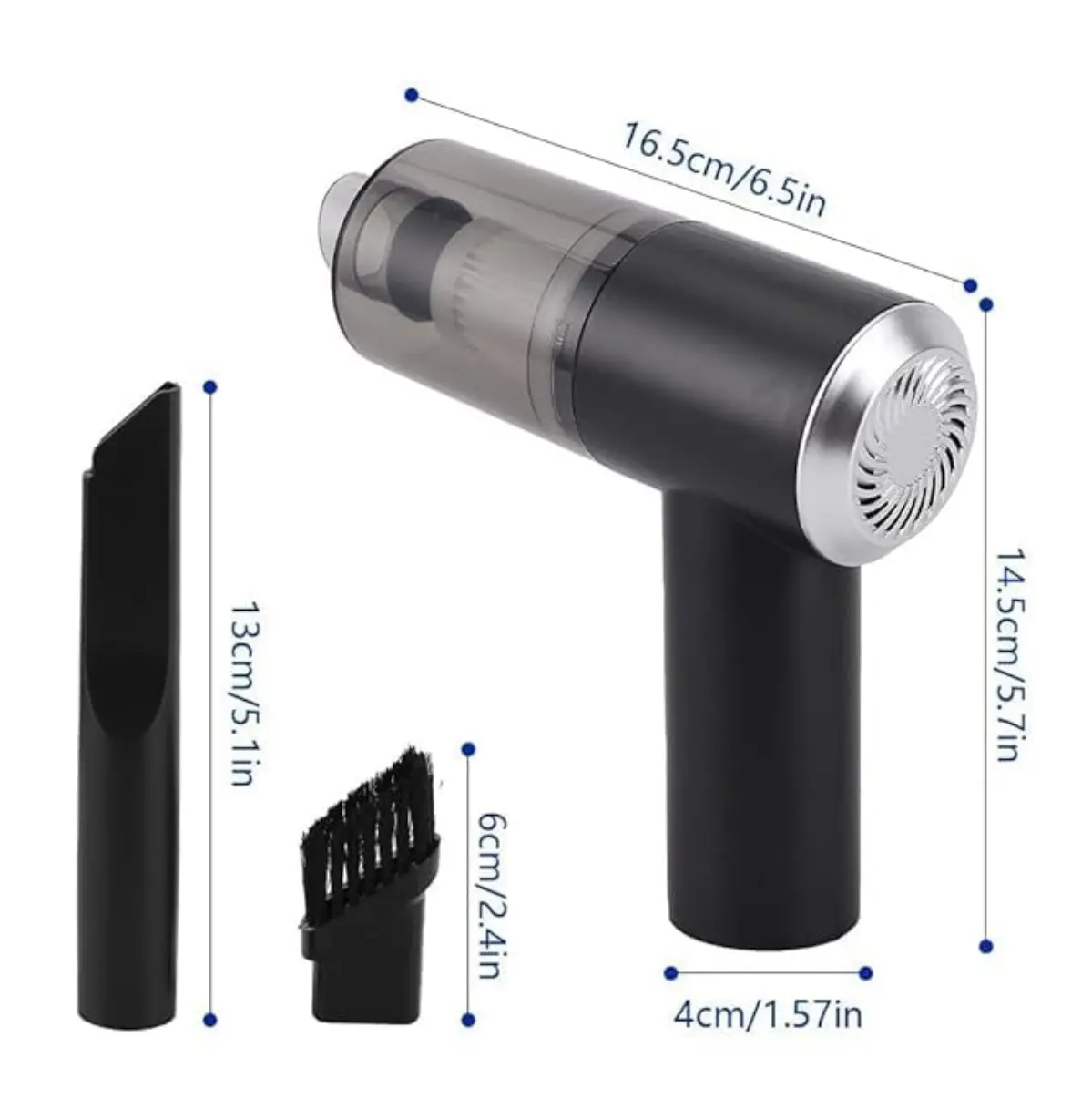 Mini aspiradora portátil para carro, ideal para limpieza del hogar, con boquilla y cepillo.