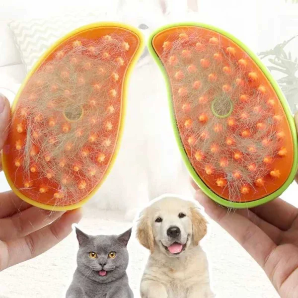 Set x2 Cepillo de vapor para mascotas con pelo recogido en cepillos, gato y perro en primer plano.
