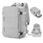 Maleta de viaje gris para cabina con compartimento para zapatos y diseño moderno.