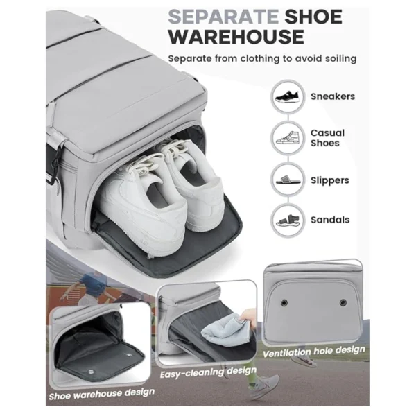 Maleta de viaje cabina con compartimento separado para zapatos deportivos y casuales, fácil limpieza y ventilación.