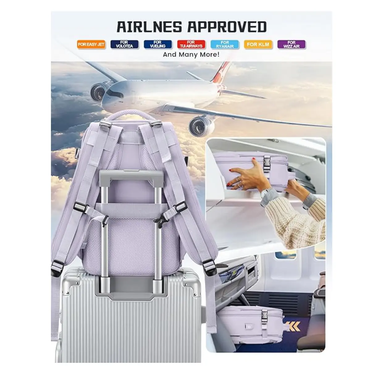 Maleta de cabina de viaje con zapatero, aprobada por aerolíneas, ideal para equipaje de mano.