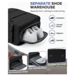 Maleta de viaje cabina negra con compartimento para zapatos y ventilación.