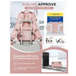 Mochila rosa de cabina para viaje, ideal para 2-3 días, expandible 180°, aprobada para aerolíneas.