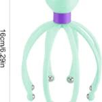 Masajeador de cabeza y cuello con tentáculos flexibles y bolitas metálicas, de color verde menta.