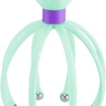 Masajeador de cabeza y cuello con forma de pulpo, color verde menta, con bolitas metálicas.