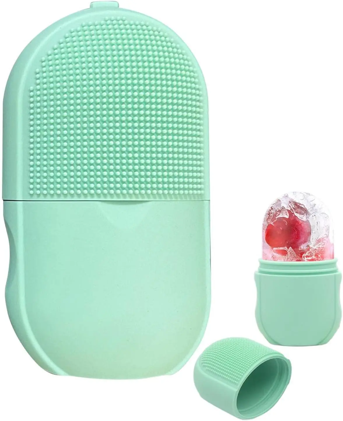 Molde de hielo facial con masajeador de silicona, ideal para revitalizar la piel.