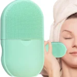 Masajeador facial de hielo de silicona verde, herramienta de belleza para el cuidado de la piel.