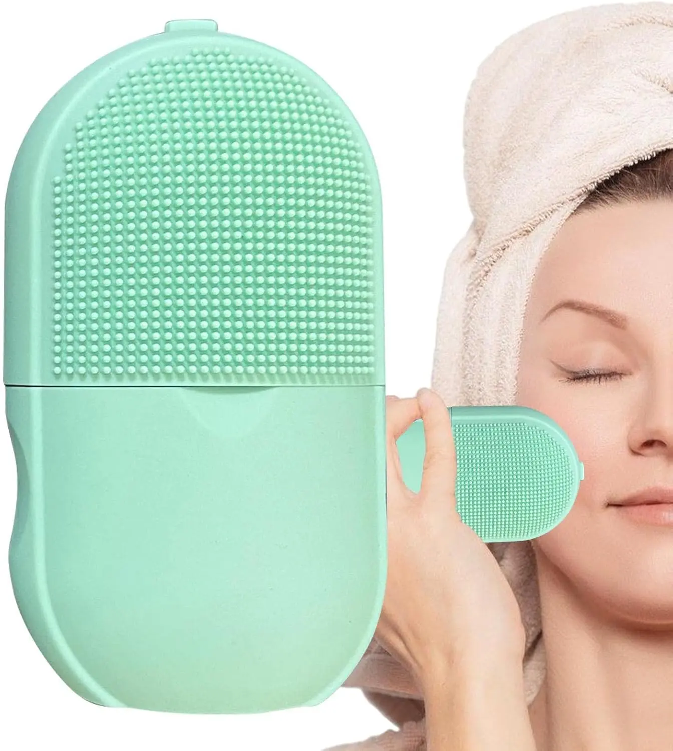 Masajeador facial de hielo de silicona verde, herramienta de belleza para el cuidado de la piel.