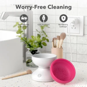 Limpiador de brochas eléctrico sin baterías, con carga USB, seguro y eficiente para el cuidado de tus brochas.