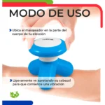 Masajeador Mimo eléctrico azul en brazo, modo de uso: presionar para vibrar.