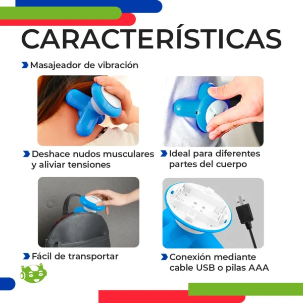 Masajeador Mimo Eléctrico para cuello y hombros, compacto, fácil de usar y con doble conexión USB o pilas.