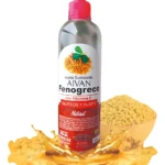 Aceite suavizante AIVAN Fenogreco con Vitamina E para glúteos y busto, en envase transparente con tapa rosa y salpicaduras doradas.