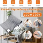 Manta térmica eléctrica gris de fisioterapia, 120W 220V, para alivio del dolor de espalda y hombros.