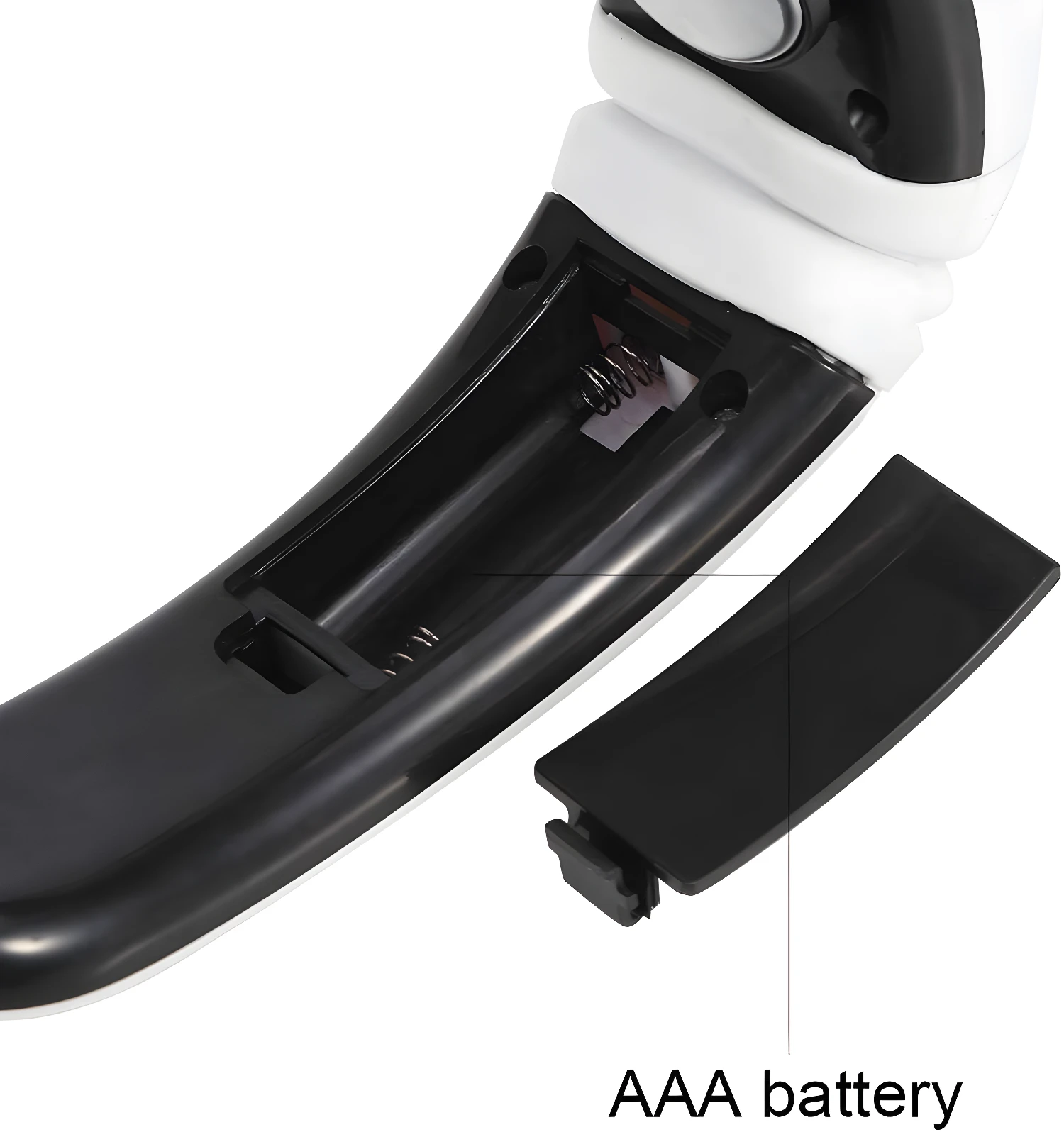 Masajeador de cuello con compartimento para pilas AAA abierto, detalle del interior.