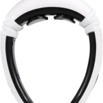 Masajeador de cuello cervical blanco y negro con electrodos para alivio de tensión.