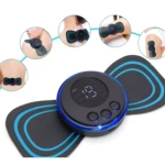 Masajeador eléctrico para cuello y cuerpo, portátil, con modos ajustables y almohadillas de gel.