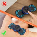 Masajeador eléctrico para cuello con almohadillas vibratorias que se activan al contacto con la piel.
