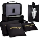 Set de 14 bolsas organizadoras para viaje y estuche para zapatos negro.