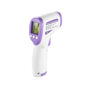 Termómetro infrarrojo digital con pantalla LED y medición rápida de temperatura.