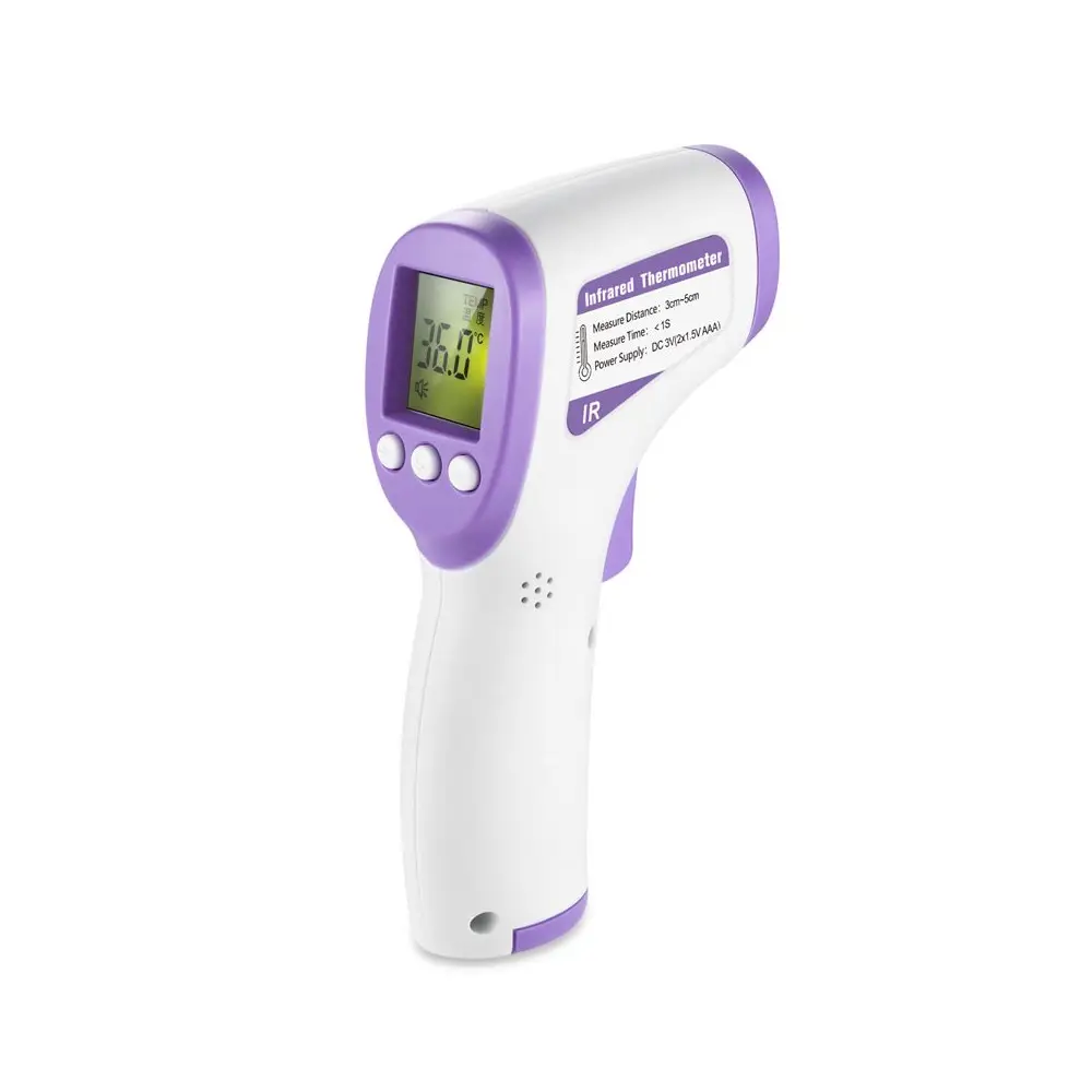 Termómetro infrarrojo digital con pantalla LED y medición rápida de temperatura.