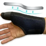 Inmovilizador ortopédico de pulgar ajustable en mano, con soporte y ajuste para alivio.